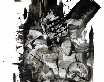 Currents, black ink on paper abstract expression