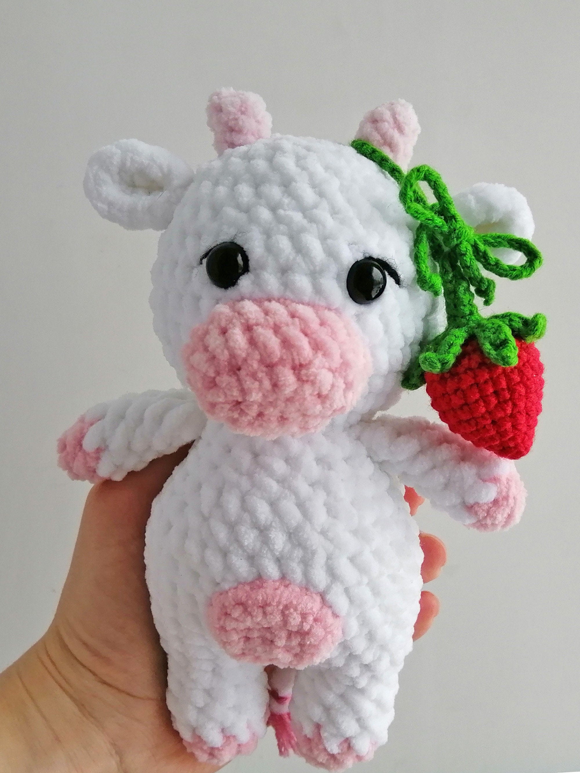 Strawberry Cow Crochet Plush Toy Strawberry Cow White Etsy UK