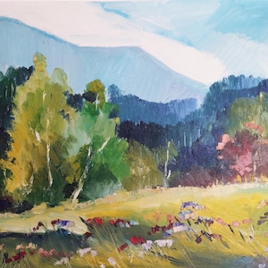 Handmade Art Canvas Original oil painting Landscape Painting for Home Decor Mountains Brush strokes a Palette knife