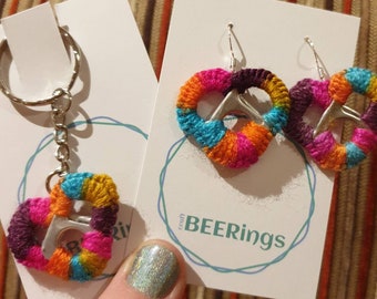 Funky upcycled heart ringpull earrings, keyrings and broach