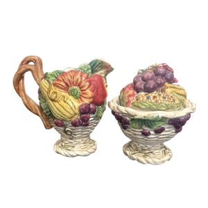 Fitz and Floyd Harvest Heritage Sugar Bowl Creamer Autumn Thanksgiving Retired Discontinued