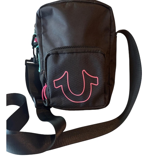 True Religion Black Crossbody Bag With Pink Logo & Adjustable