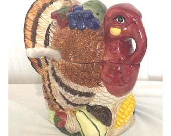 Jay Imports Ceramic Turkey Gravy Boat Tureen Set Lid Ladle Thanksgiving Harvest