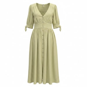 Free People Love Of My Life Midi Dress Med Lime Green Textured Cotton OB659932 image 1