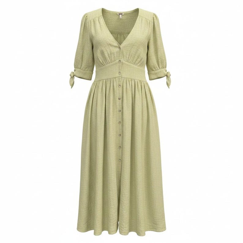 Free People Love Of My Life Midi Dress Med Lime Green Textured Cotton OB659932 image 1