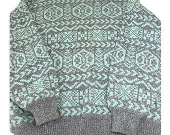 VTG Maser Austria Ski Jacquard Sweater Size 42 Geometric Mint Green Grey