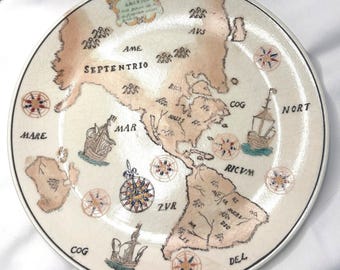 VTG 1992 Style World Map Cartography Plate Nautical Compass Crackle Glaze 10"