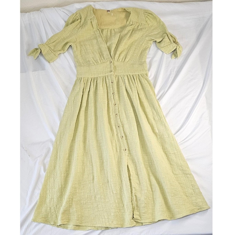 Free People Love Of My Life Midi Dress Med Lime Green Textured Cotton OB659932 image 2