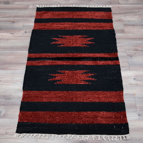 4.2 x 2.5 ft - 129 x 77 cm  Bold Colors Velvet Rug, Viscose Kilim Rug, Afghan Rug,  Modern Tribal Boho Rug, Viscose Carpet, Cotton Carpet