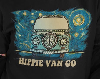 Vincent HIPPIE VAN GOGH Bus Shirt, The Starry Night T-Shirt, Retro 1960s 1970s Volkwagen Van, Funny Artist Tee