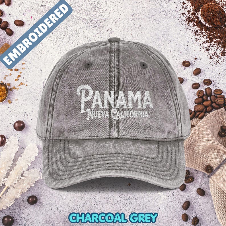 Geborduurde Panama Nueva California Vintage hoed Charcoal Grey