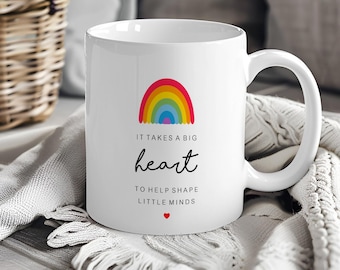 Personalised Teacher Thank You Mug | Boho Rainbow Big Heart Design | End of Year Gift from Student | Teaching Assistant Mug gift