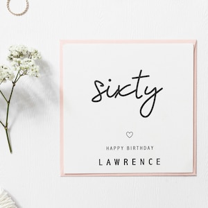 Personalised 60th Birthday, Birthday Card For Her, Card for 50th 70th 80th 90th 40th birthday, Simple Birthday Card