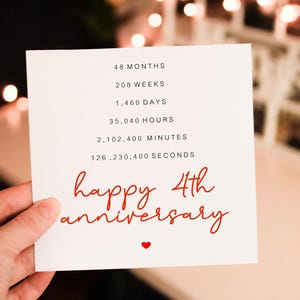 Personalised Romantic Anniversary card for Him, 4th wedding anniversary Card for Partner, husband or wife