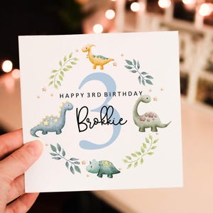 Personalised happy 3rd cute Dinosaurus birthday card, Dino 3rd birthday card, boy birthday card, Dino birthday card, cute Dino greeting