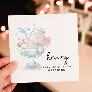 Personalised happy 1st birthday card, animal 1st birthday card, boy birthday card, safari birthday card, cute safari greeting card