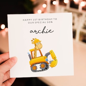 Personalised Boys Excavator 2nd Birthday Card For Son, Construction Birthday Card, Happy 2nd Birthday, 2nd Birthday Card