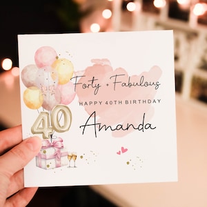 Personalised 40th birthday card for her, 40 and fabulous birthday card, 40th birthday gift for her, Card for Mum, Card for bestie, Fifty