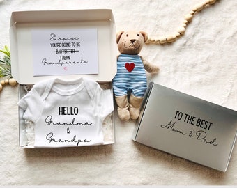 Pregnancy Announcement Box for Grandparents | Hello Grandma & Grandpa | Surprise Reveal Gift for Parents | Baby Gift Box | First Grandchild