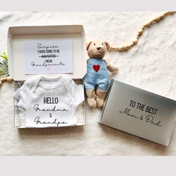 Pregnancy Announcement to Grandparents, Hello Grandma & Grandpa,  Pregnancy Reveal Box for Parents, Baby Gift Box, Baby Reveal surprise