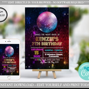Disco theme Birthday Girl Invitation Personalized Printable Instant Download Digital Editable in Corjl
