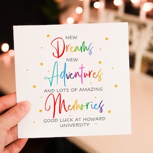 Personalised Dreams, Adventures and Memories Card, Custom Rainbow Coloured Good Luck Card, New Term Gifts For student
