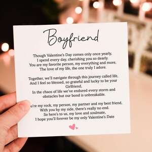 Poem Boyfriend Appreciation Valentines Day card for Partner Him and Her, Valentines Day Card for Husband, Fiancee or Wife, girlfriend