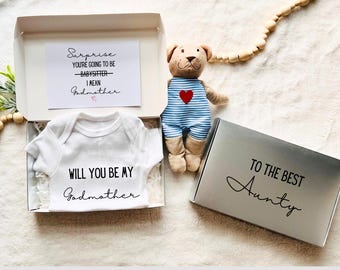 Pedido de madrinha para irmã/melhor amiga, Para as melhores tias e titias, Caixa de revelação da madrinha para irmã, Caixa de presente para bebê, Surpresa de revelação do bebê
