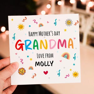 Personalised Special Happy Grandma Mothers Day 2025 Card, Mothers day Card For Nan, Fully Colourful Rainbow Mothers Gift, Gran wish card
