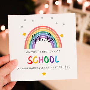 Personalised Good Luck on your first day of school Card, Custom Rainbow School Card, First day of School Gifts For kids