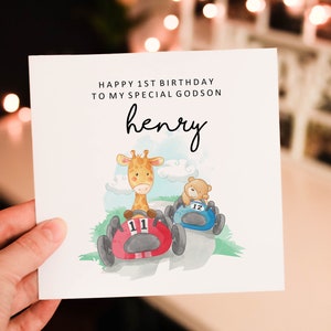 Personalised happy 1st birthday card, animal 1st birthday card, boy birthday card, safari birthday card, cute safari greeting card