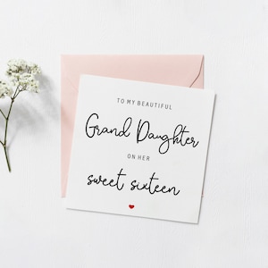 Personalised 16th Birthday card, Birthday Card For grand daughter , Card for 16th 21st 30th 40th  birthday, Simple Birthday Card