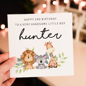 Personalised happy 1st birthday card, animal 1st birthday card, boy birthday card, safari birthday card, cute safari greeting card