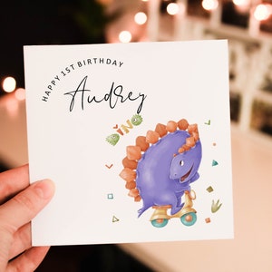 Personalised Dinosurus happy 1st birthday card, animal 1st birthday card, boy birthday card, Dino birthday card, cute safari greeting card