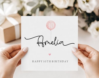 Personalised 10th birthday card for her, 10th age birthday card, 10th birthday gift for her, Card for Daughter, Card for bestie, Tenth