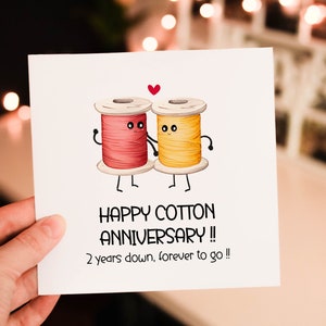 Happy 2nd anniversary card, Cotton anniversary card, 2 Year wedding Card, Anniversary Card For Boyfriend, Anniversary Card For Girlfriend