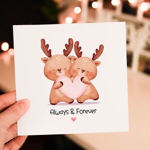Cute Deer always and forever  Romantic Valentines Day card for Him and Boyfriend, Couple romantic card, card from Girlfriend,