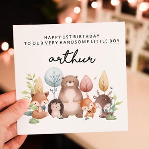 Personalised happy 1st birthday card, animal 1st birthday card, boy birthday card, safari birthday card, cute safari greeting card