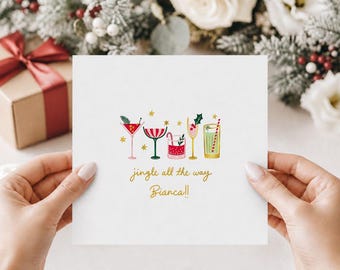 Cocktail Christmas Card, Jingle All the Way Cheers Xmas Card for Friend