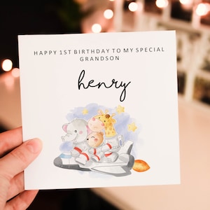 Personalised happy 1st birthday card, animal 1st birthday card, boy birthday card, safari birthday card, cute safari greeting card