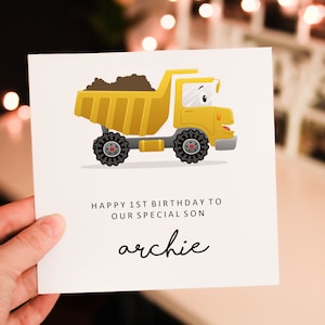 Personalised Boys Dump Truck  2nd Birthday Card For Son, Construction Birthday Card, Happy 2nd Birthday, 2nd Birthday Card