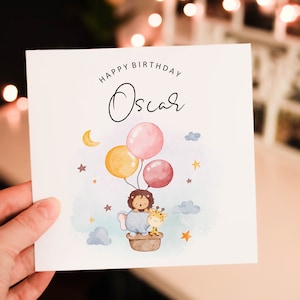 Personalised happy 1st birthday card, animal 1st birthday card, boy birthday card, safari birthday card, cute safari greeting card