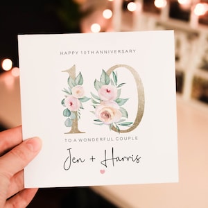 Personalised 10th Romantic Anniversary card for Him, 10th wedding anniversary Card for Partner, husband or wife