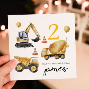 Personalised Boys Crane 2nd Birthday Card For Son, Construction Birthday Card, Happy 2nd Birthday, 2nd Birthday Card