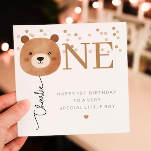 Personalised happy 1st birthday card, Bear 1st birthday card, boy birthday card, Teddy Bear birthday card, cute safari greeting card