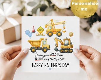 Daddy I love you more than More than DIGGERs Fathers day Card, Cute Father's Day card, Funny Personalised Card From Kids, Construction Card