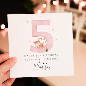 Personalised happy 5th cute Safari birthday card, animal 5th birthday card, boy birthday card, safari birthday card, cute safari greeting