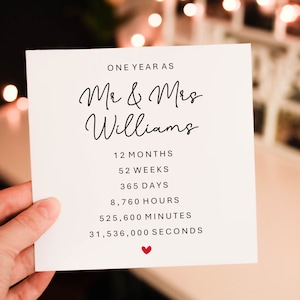 Personalised Romantic Anniversary card for Him, 1st wedding anniversary Card for Partner, husband or wife
