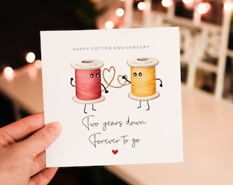 Happy 2nd anniversary card, Cotton anniversary card, 2 Year wedding Card, Anniversary Card For Boyfriend, Anniversary Card For Girlfriend