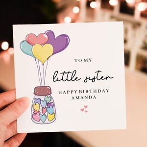 To my little Sister Happy Birthday card for birthday, Cute heart balloon birthday card, minimalist balloon card, minimalist birthday card